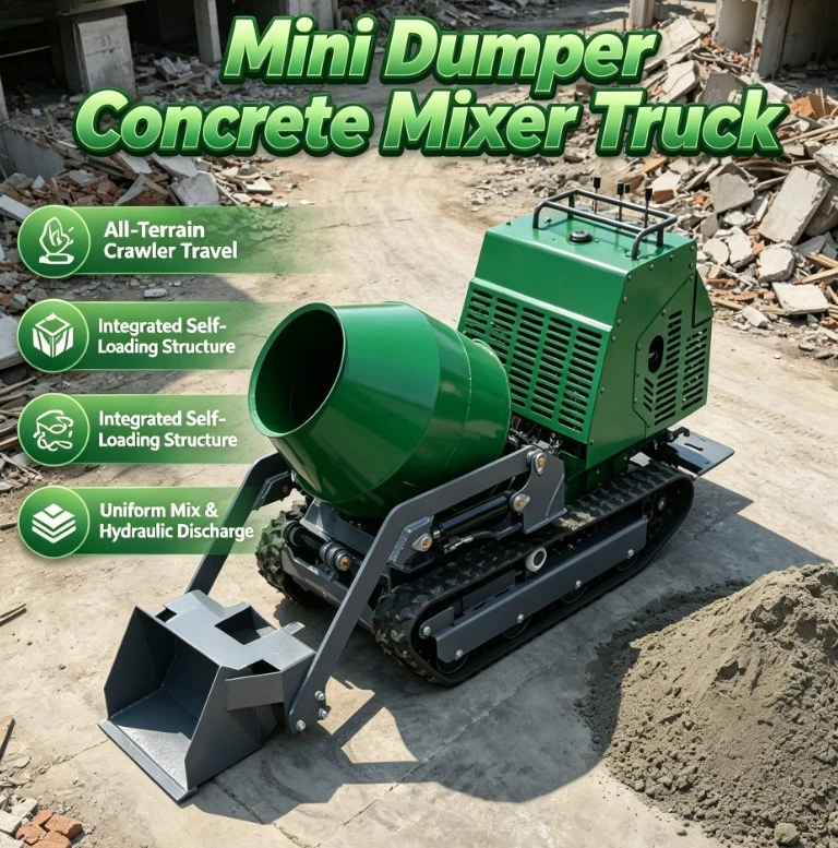 Customized Diesel Powered Mini Concrete Mixer Dumper With Hydrostatic Track Drive Motor Pump 2M/H Productivity High Quality