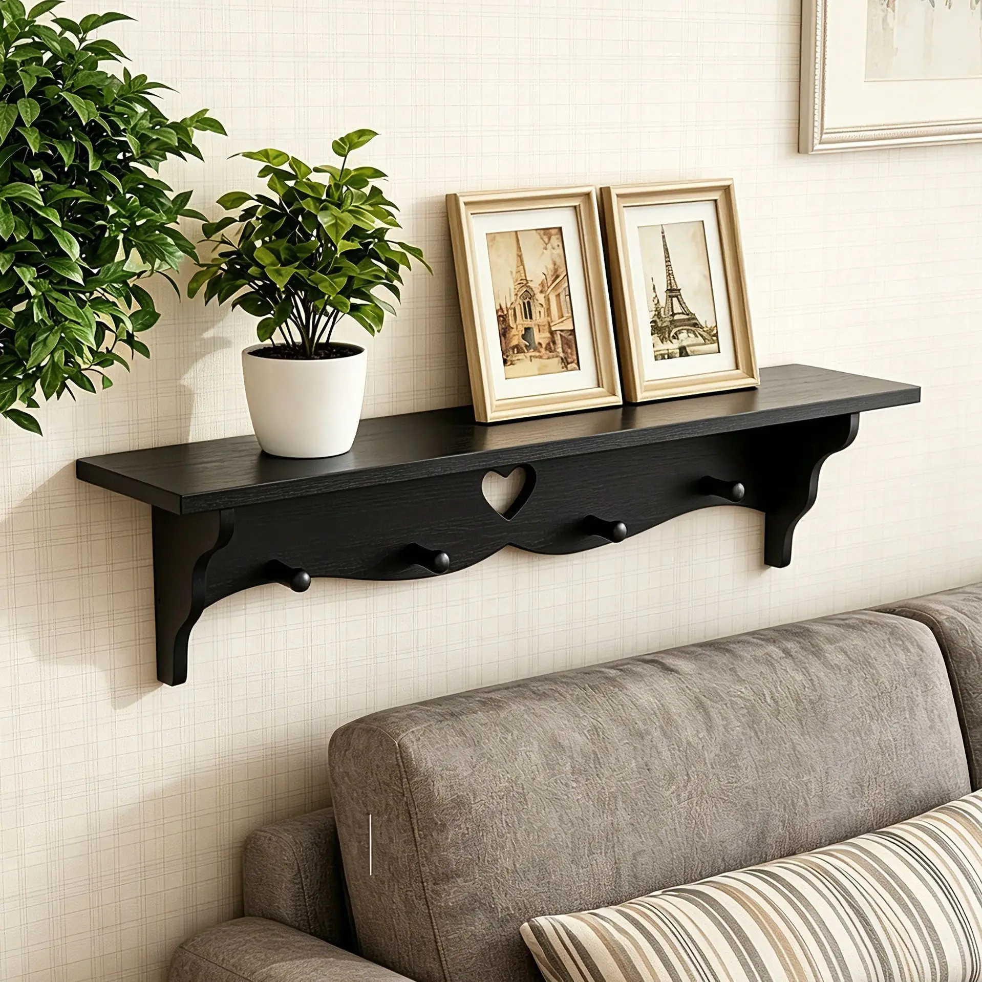 Cross-border wall shelf pastoral multi-functional non-punching with hook bedroom living room wall storage rack