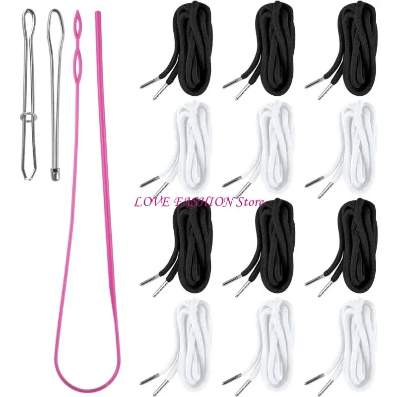 

12pcs Replacement Drawstrings And Threader Tool Set For Jackets Shorts Pants Hooded Clothing Repair Garment Accessories Y166
