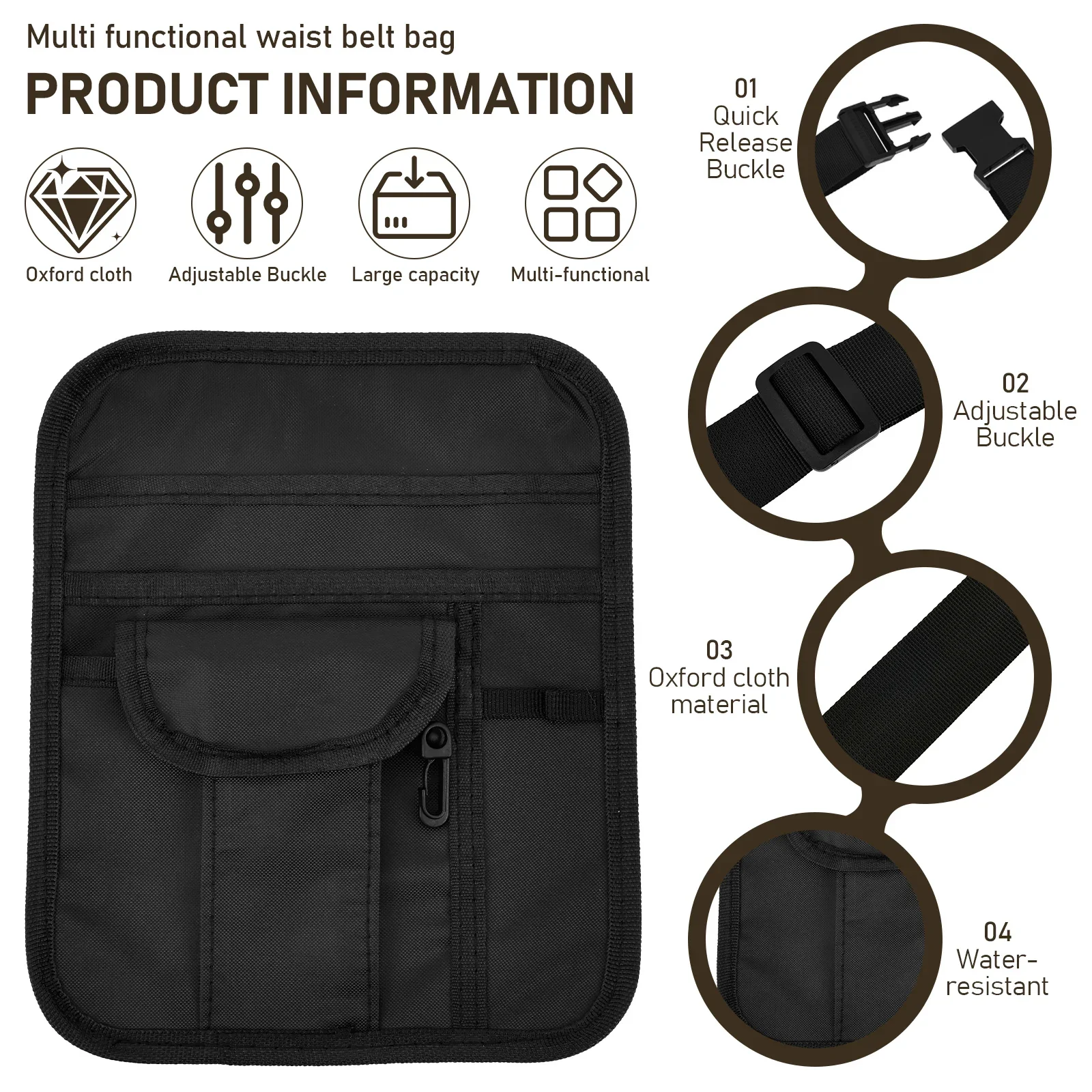 Server Apron Waist Pouch Oxford Cloth Waist Tool Pouch Bag with Adjustable Belt and Secure Buckle Multi Pocket Utility Money Bag