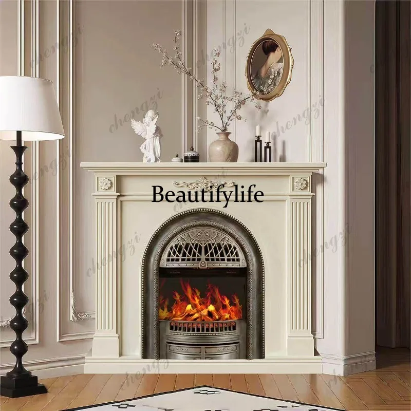 French Fireplace Cabinet Simulation Flame Birdcage Fireplace Cabinet Living Room Corner Decoration Cabinet European Carved Trian