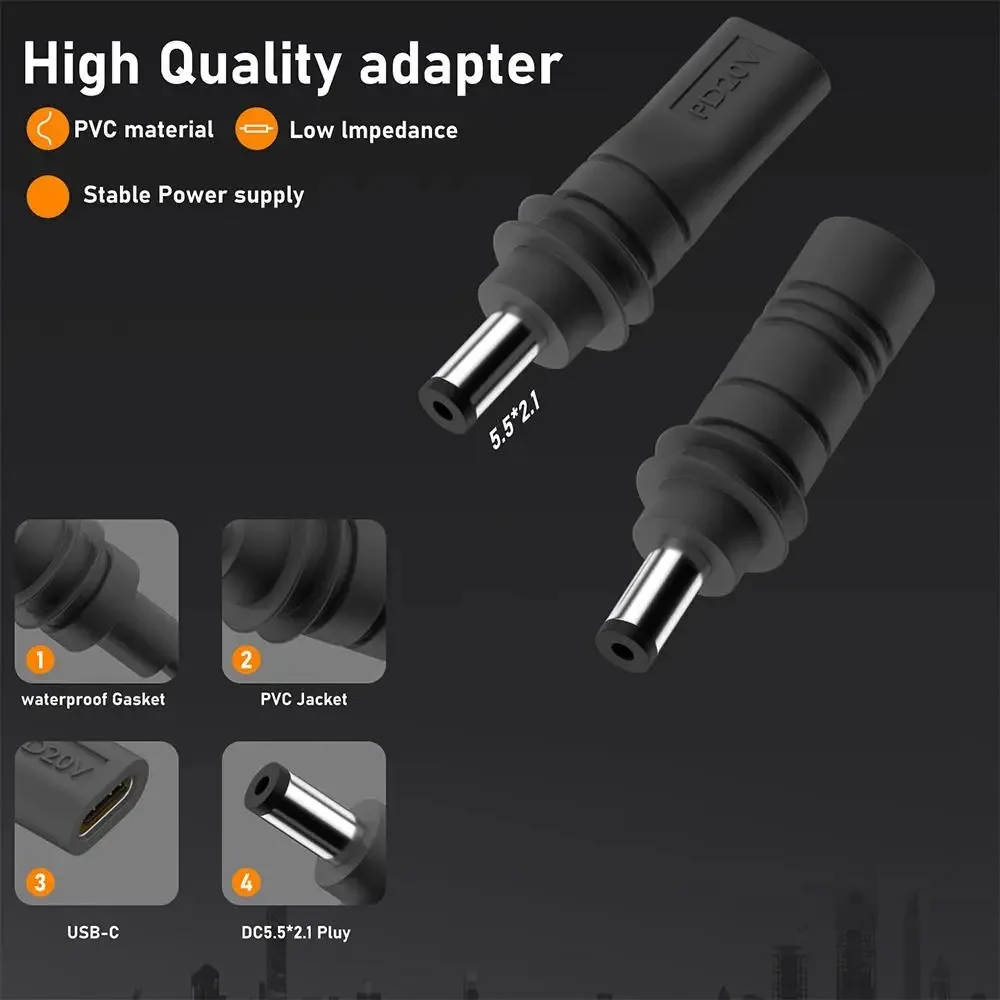 Type-C to DC Power Adapter for Starlink Mini PD100W USB C Female to DC5521 Male Connector Charge Barrel Jack Power Adapter