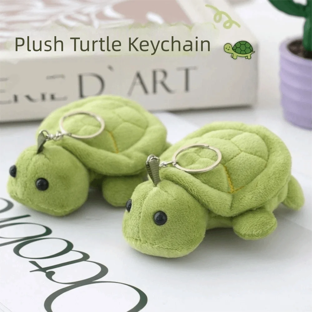 Sweet PP Cotton Green Turtle Plush Keychain Cartoon Cotton Plush Turtle Pendant 10cm Animal Green Doll Key Ring Jewelry