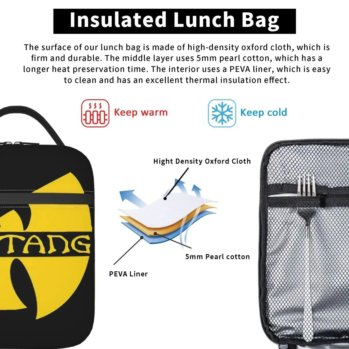 Wu Tang Clan Print Insulated Lunch Bag for Women Kids Portable Food Boxes Thermal Lunch Box Tote