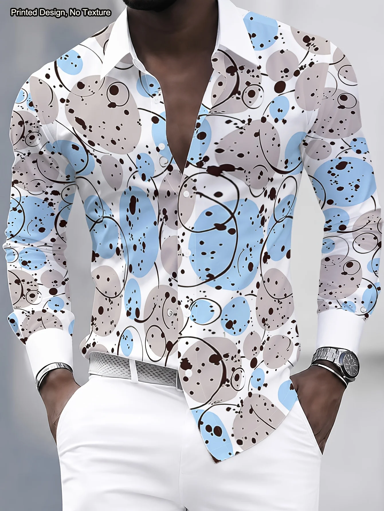Men's Shirt Abstract Circle Splash Dot Print Long Sleeve Button Down Soft Lightweight Top Casual Daily Streetwear Mens Clothing