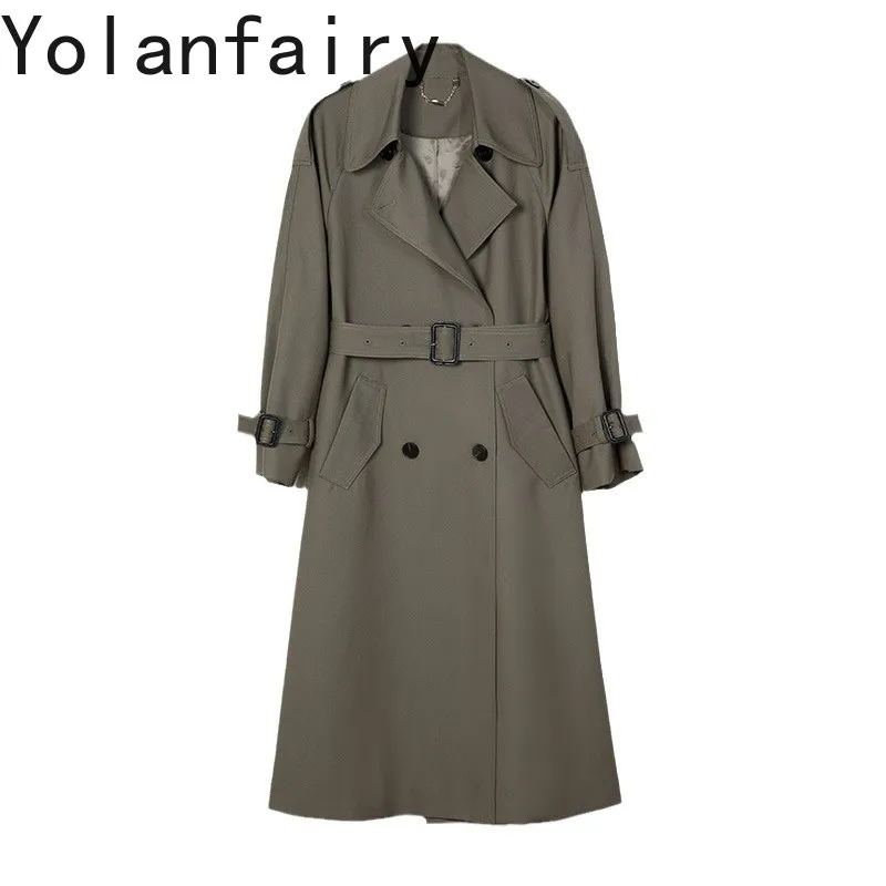 

YOLANFAIRY Fashion 2025 Trench Coat for Woman Autumn Double Breasted Elegant Jacket Long loose High Street Coats Ropa Invierno