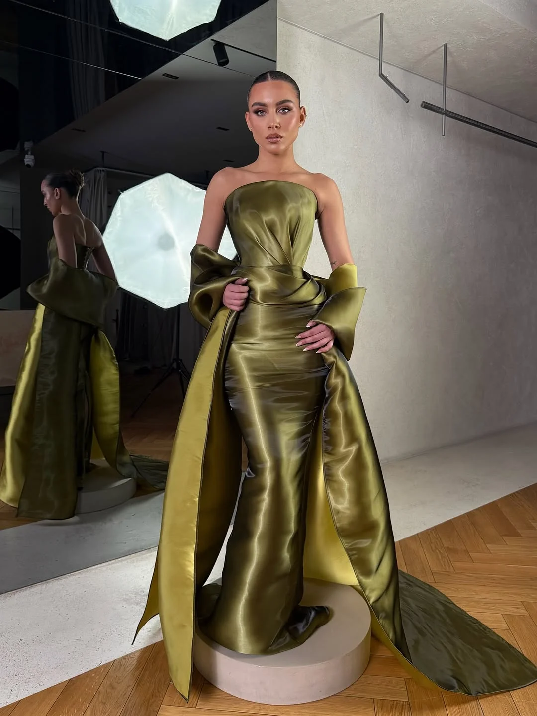 

Arabian Night Birthday Dress Green Satin For Woman Formal Occasion Prom Gowns Strapless Dresses on clearance sale Customized