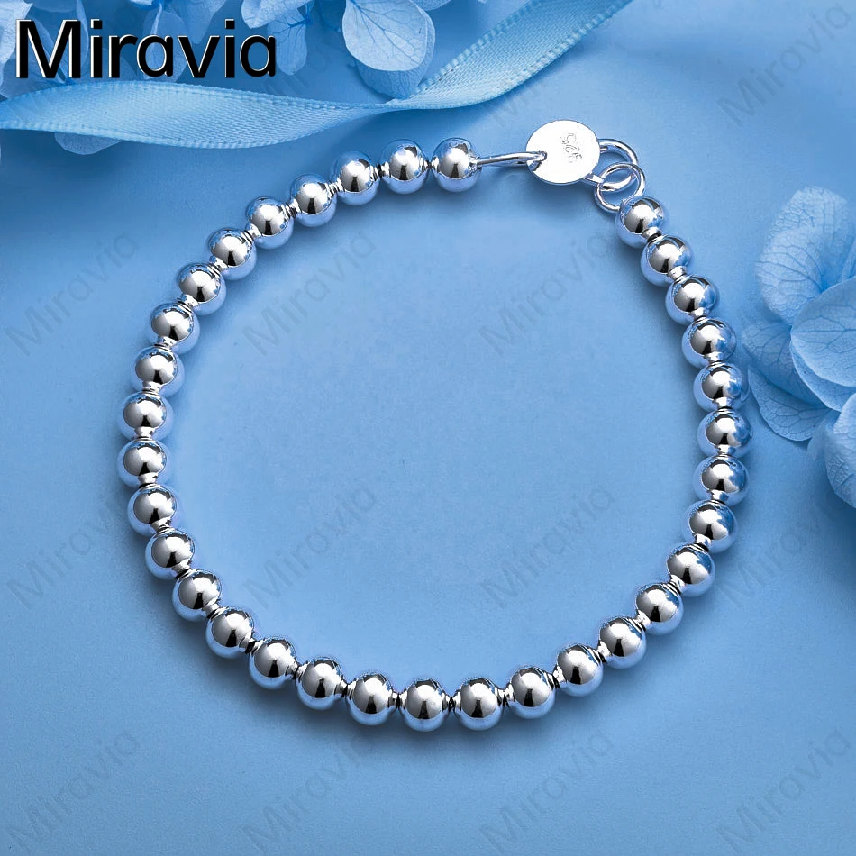 

Miravia 925 Sterling Silver 6mm Smooth Round Hollow Ball Bracelet Cute Elegant Women Party Jewelry