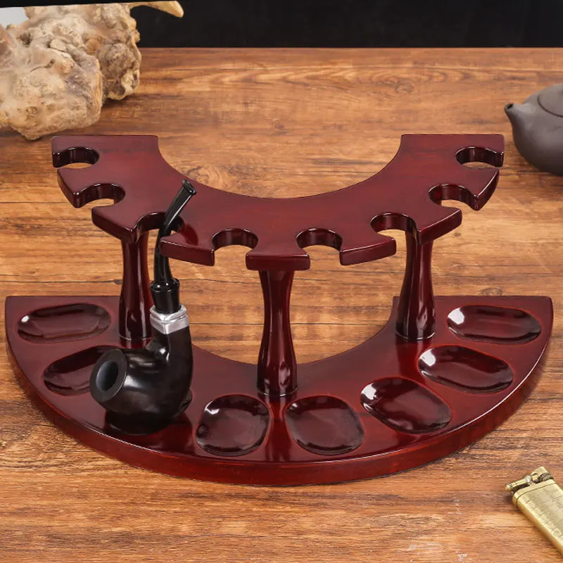 8 Pipes Wooden Pipe Stand Rack Smoking Tools Holder Straight Line Vertical Romanesque Style More Styles