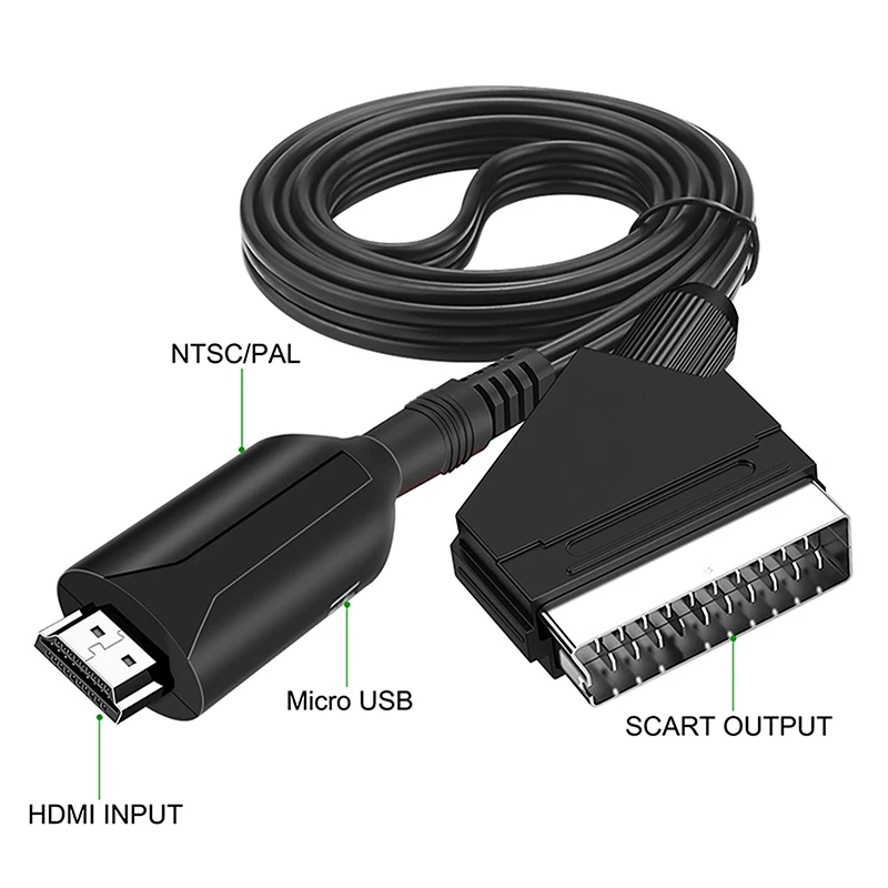 كابل محول الصوت والفيديو SCART إلى HDMI 1080P محول 1 متر وضوح قياسي 480I 576I كابل تحويل لـ HDTV DVD STB