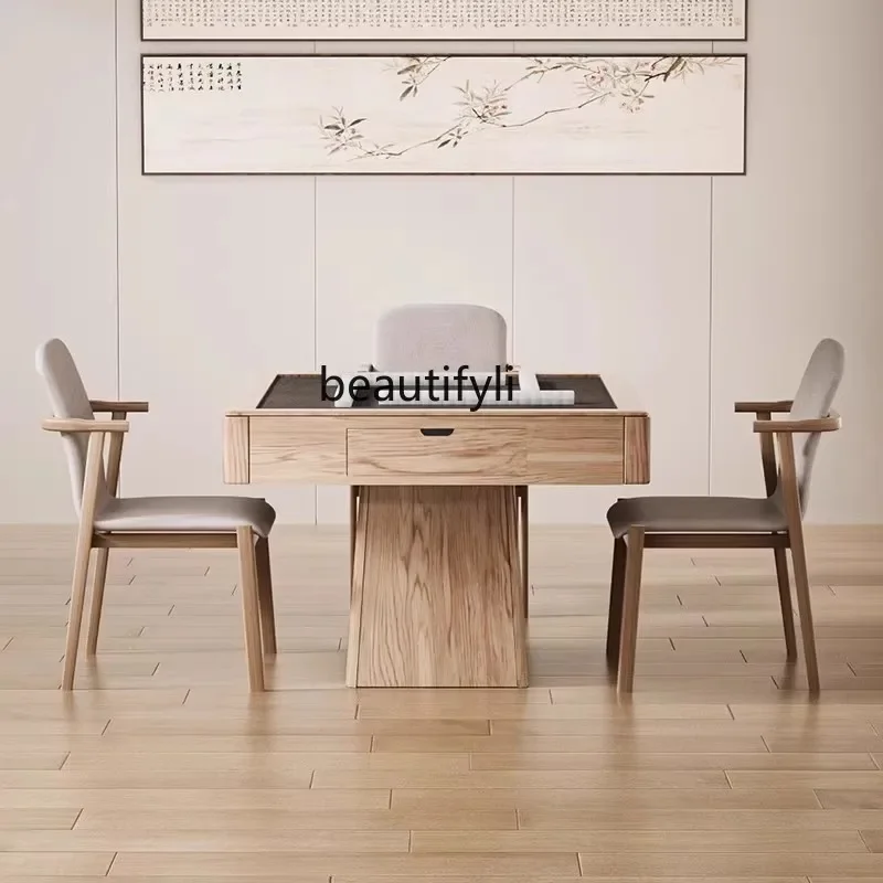 Solid mahjong table, dining table, dual-purpose mahjong machine, automatic silent coffee table, one-piece log wind