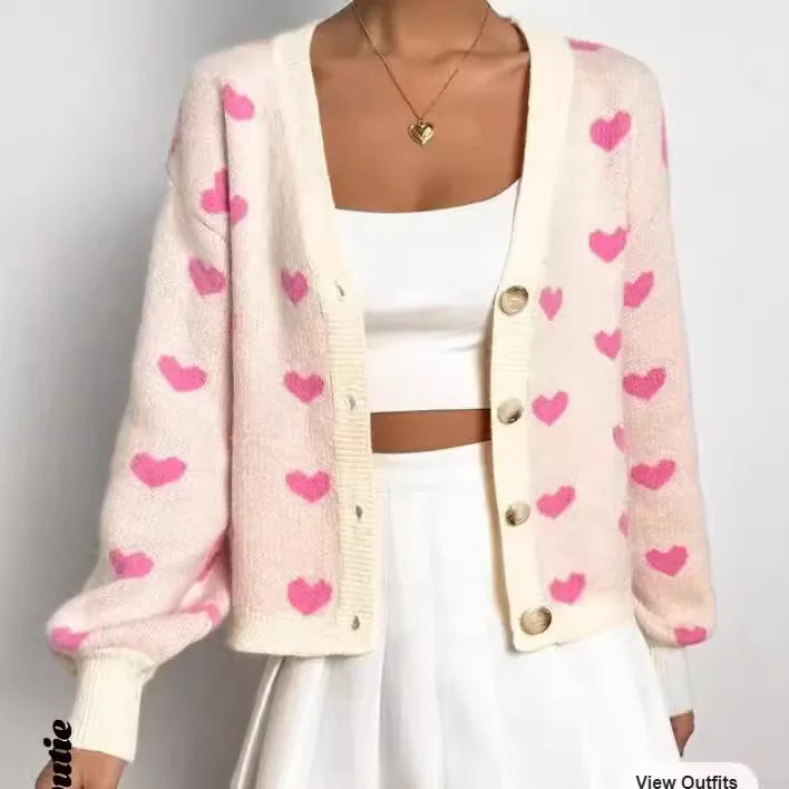 2024 Winter New Product: Little Love Valentine's Day Round Neck Knitted Hoodie, Large Peach Heart Sweater For Women