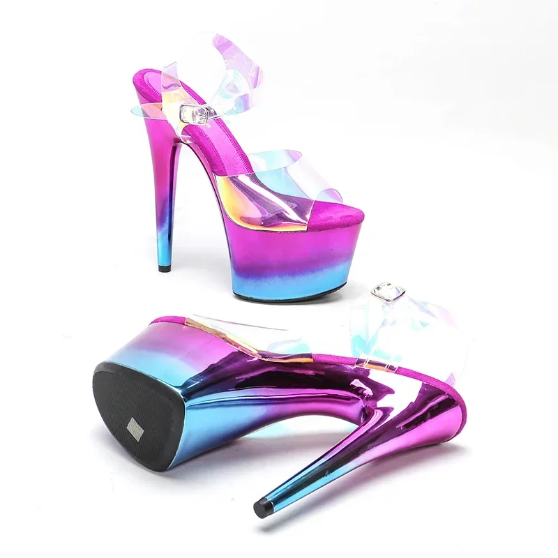 Leecabe 17CM/7Inch PVC upper  sexy exotic shinny platform High Heels  Pole Dancing sandals Shoes