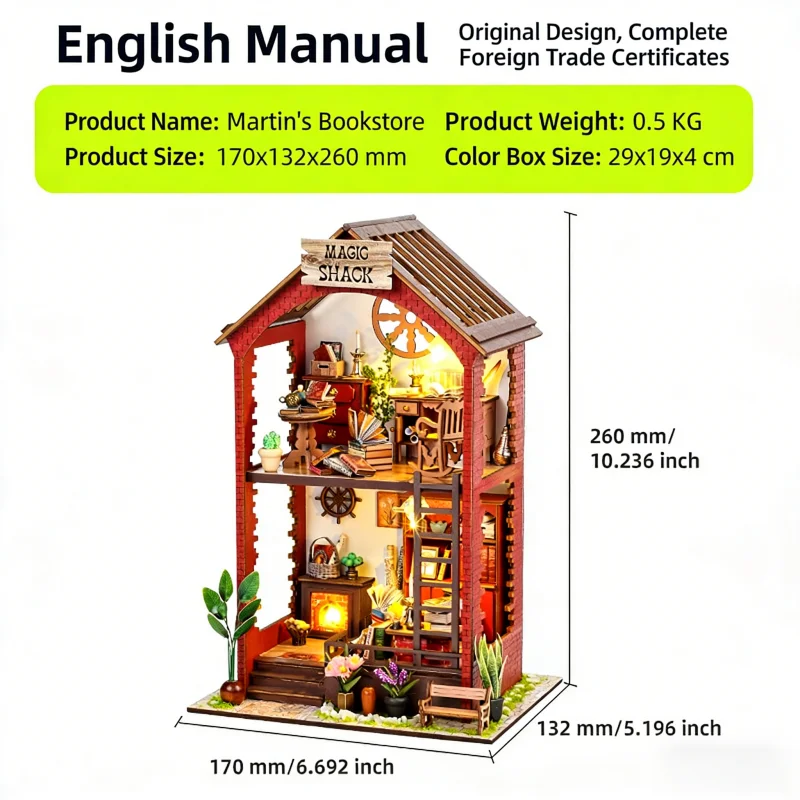 OUZEY 高級ヴィラブックヌックDIY、LEDライト付き3D木製ミニチュアハウス、ティーン向けのクリエイティブギフト