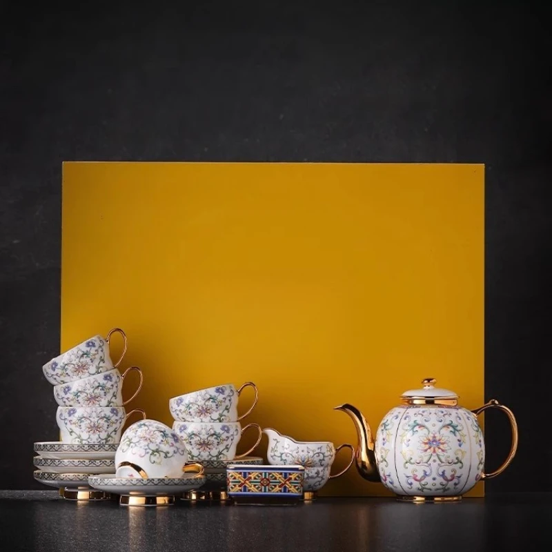 

Ceramic tea set High temperature white porcelain Household tea drinking enamel tea set Gift box