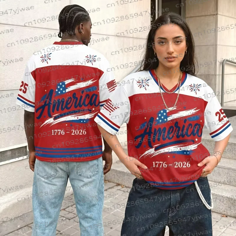 USA 250th Anniversary Mesh Jersey Fashionable Streetwear Couple'S Y2k Top Football Sports Jersey Summer Parent-child T-Shirt Top
