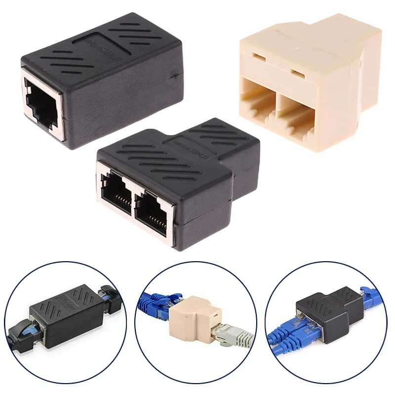 Cabo de Rede Ethernet Adaptador Splitter Feminino, RJ45 1 a 1 LAN, Conector Extender Plug, Rede Tee Head Connection