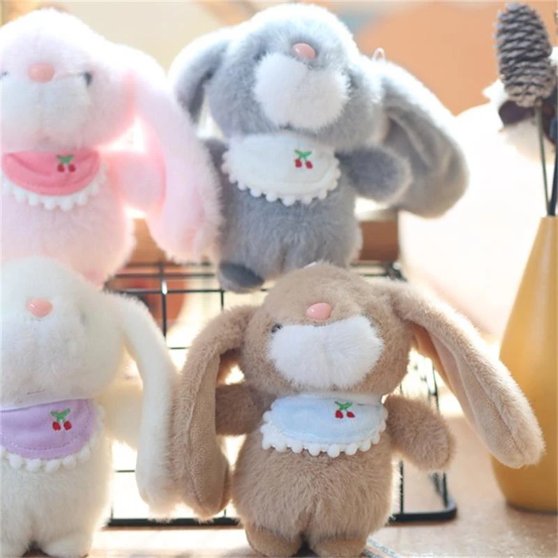 Écharpe mignonne lapin longues oreilles lapin en peluche poupée douce Ragdoll porte-clés sac pendentif sac à dos suspendu ornement jouets en peluche cadeaux pour enfants