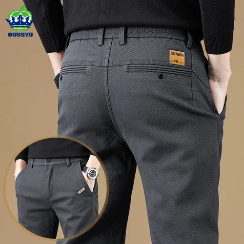 Otoño Invierno tela de algodón de alta calidad pantalones casuales hombres Slim Fit gris negro Corea trabajo clásico Cargo marca pantalones masculino 28-38