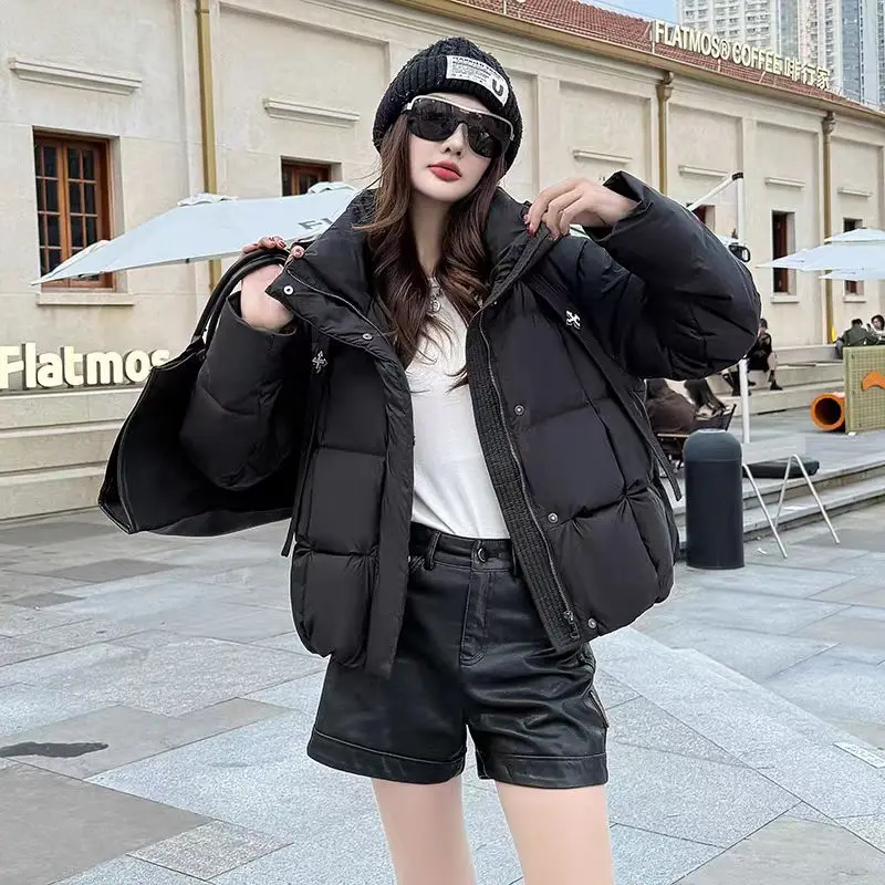 Schinteon المرأة مربوط أسفل سترة مع غطاء محرك السيارة الخريف الشتاء الدافئة سميكة أبلى الأبيض بطة أسفل معطف غير رسمي 2025 جديد #4