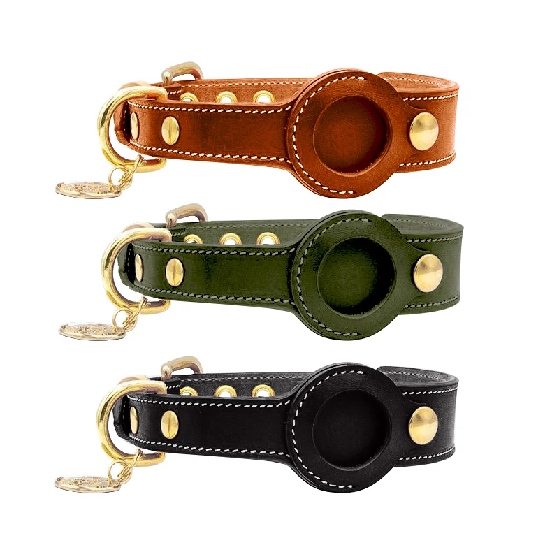 Maychan Bite Proof Heavy Duty Air Tag Dog Collar With Gps Airtag Holder and Handle for Medium Large Dogs
