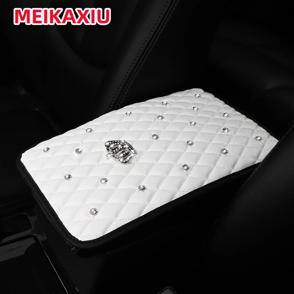 Blingbling Shiny Diamond Inlay PU Künstliches Schaffell Auto Armlehne Pad Krone Stil Neues Modell Innenzubehör – Detail 6