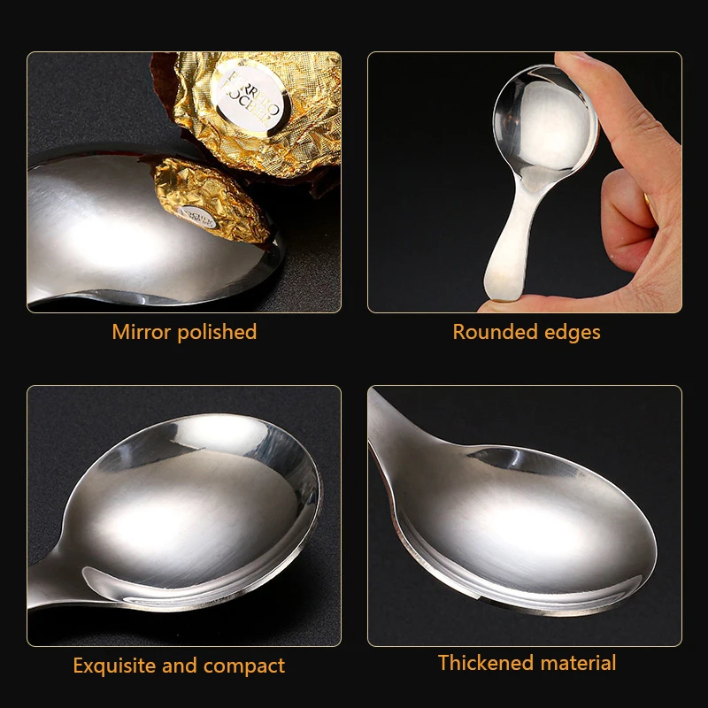 1Pc Stainless Steel Sugar Salt Spoon Tea Coffee Dessert Spoon Short Handle Ice Cream Scoop  Soup Kitchen Tool