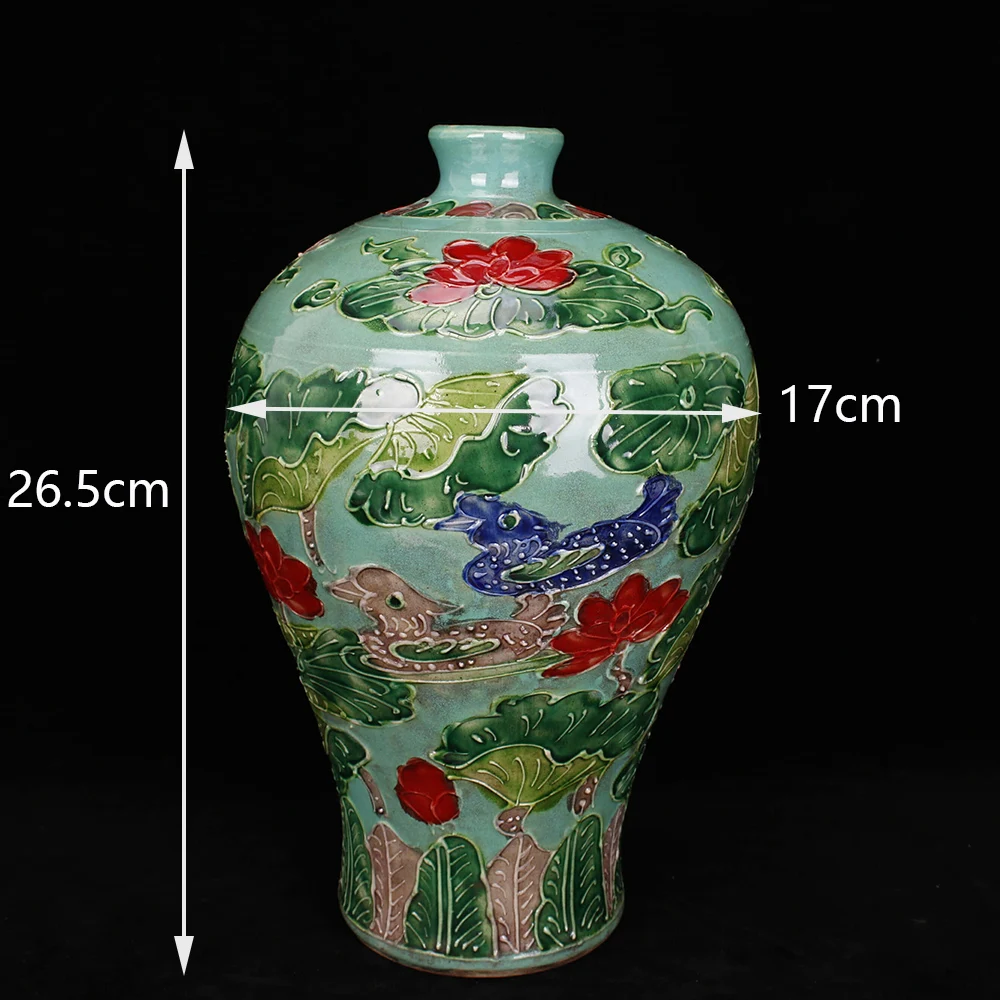 Green Bouquet Vase Jingdezhen Antique Table Vase Green Mandarin Duck Loving Birds Lotus Rustic Home Decor