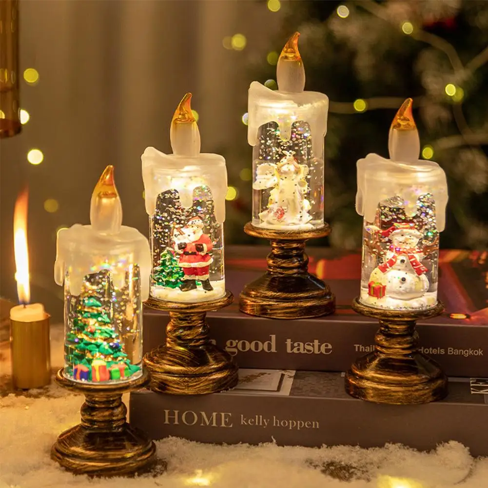 Christmas Flameless Candles Lights Christmas Flameless Waterproof Swirling Glitter Candle Lamp LED Night Light For Anniversary