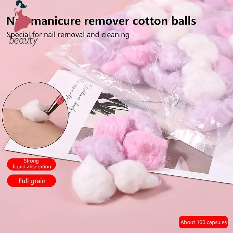 Bolas de algodón para quitar esmalte de uñas, suministros de limpieza para manicura, Gel para removedor de fototerapia, pegamento, bola de algodón, 100 unids/lote por paquete