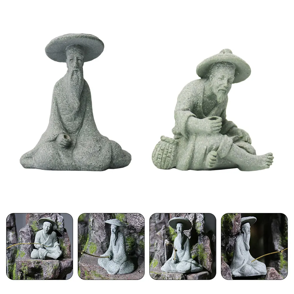 

2Pcs Fishing Elder Landscaping Decor Exquisite Craft Mini Garden Accessory for Succulent Plants Office Desk DIY Decoration
