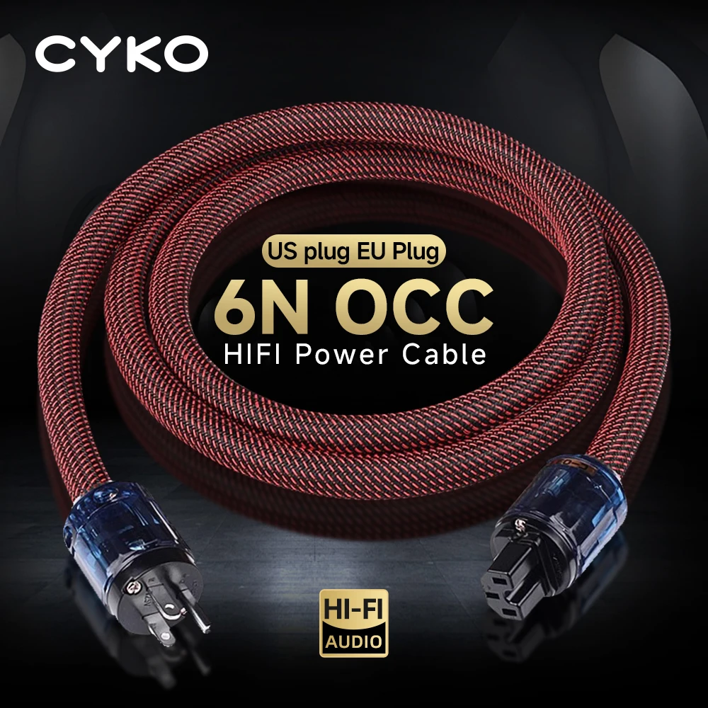 CYKO HiFi Power Cable 6N OCC EU/US Vseries Plug Power Cord Shielding Connecter Filterure Amplifier Speaker Amplifier Audio Cable