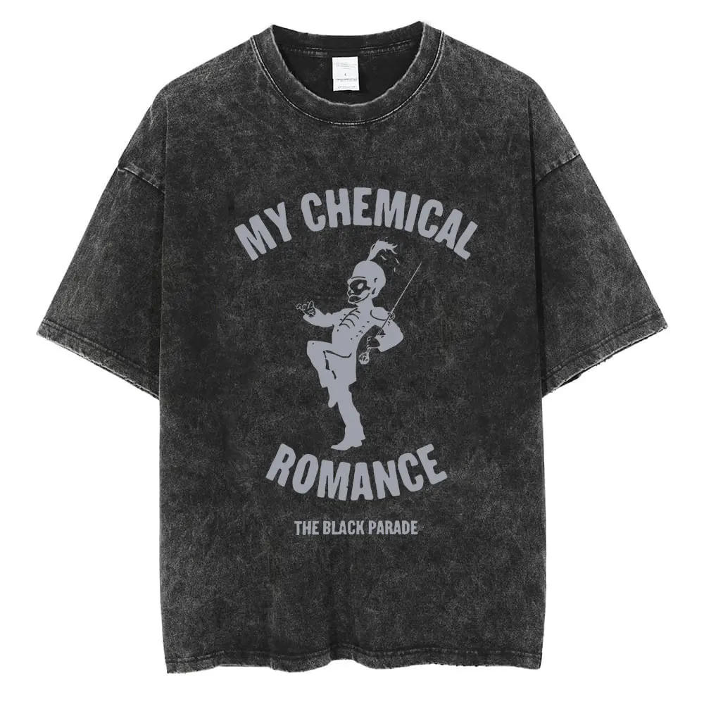 Rock Band My Chemical Romance Washed Vintage T Shirts The Black Parade Unisex Punk Hip Hop Cotton T Shirt Oversized Streetwear