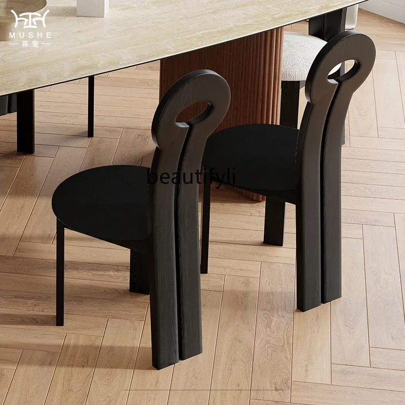 

yj7 French retro solid wood lamb wool dining chair home backrest designer dressing chair