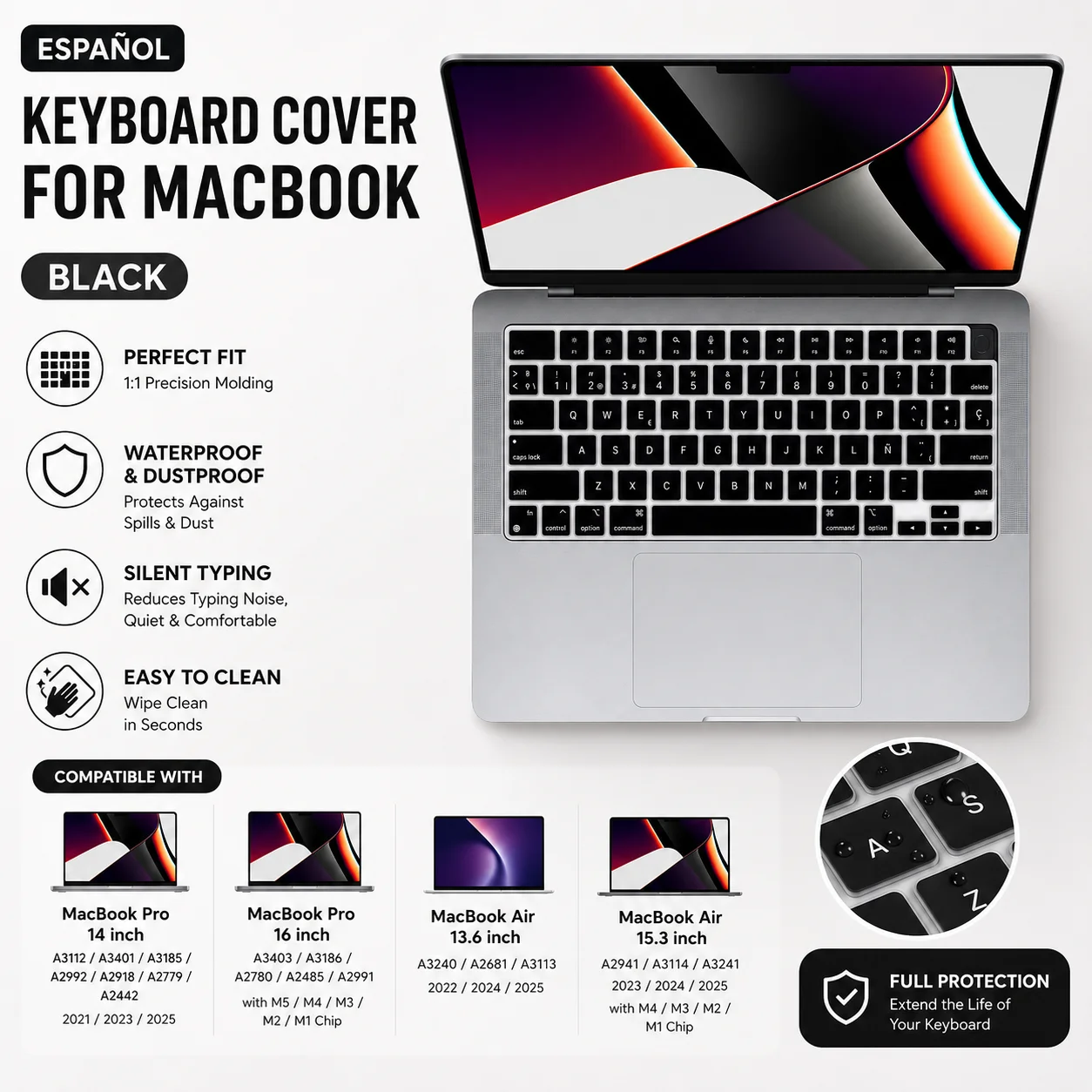 Silicone US Keyboard Cover for MacBook Pro 14 16 Air 13 15 Neo 13 A3404, Spanish Russian Arabic Printed Skin, Daily Office Work