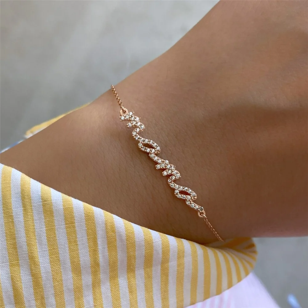 Custom Crystal Name Bracelet  Personalized Handwritten Letter Bracelet With Diamond for Women Zircon Bangle Jewelry Gifts