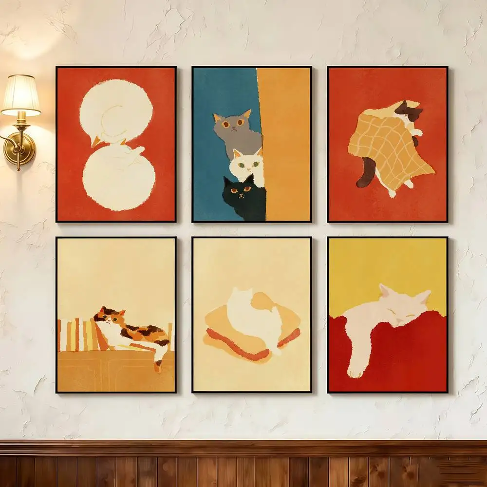 Funny Cat Dog Frog Animals Poster Self-adhesive Art Waterproof Paper Sticker Coffee House Bar Room Wall Decor