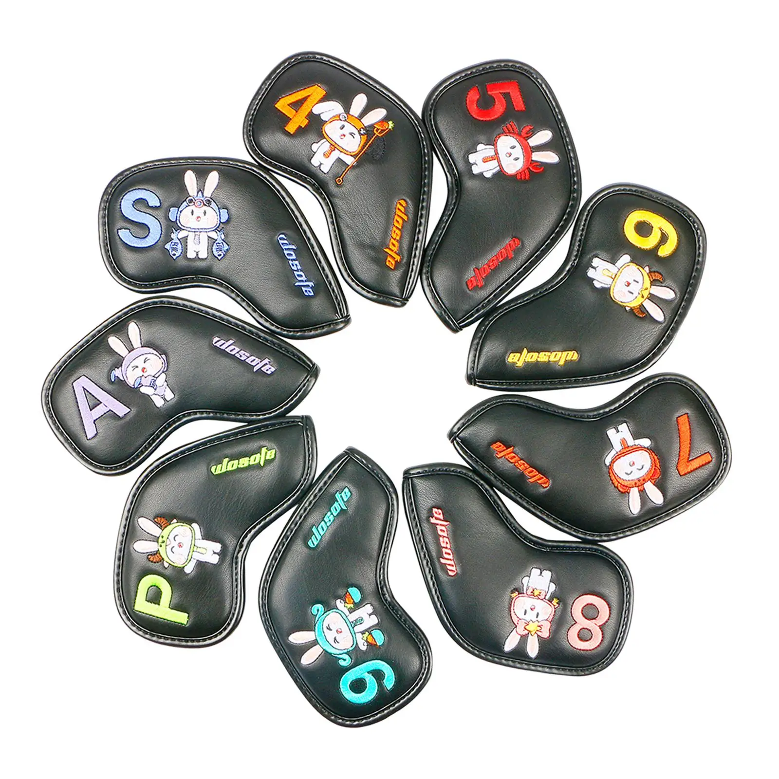 Durable PU Golf Iron Covers 9 Piece Set Sticky Closure Head Protector Guard for Outdoor Sports