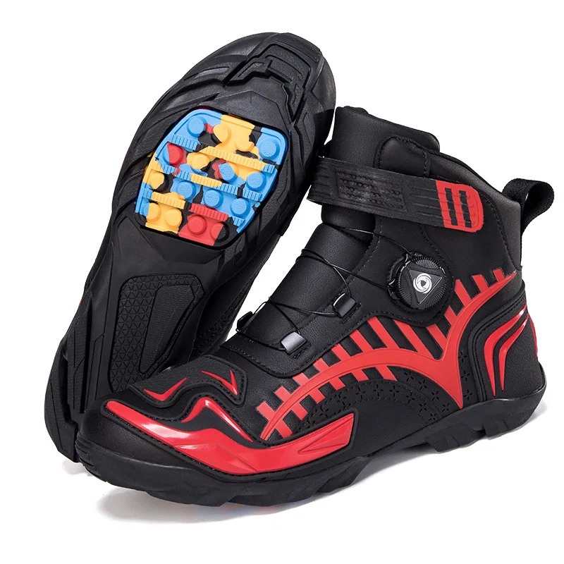 Men Motorcycle Protective Boots Leather Breathable Shock Absorption Motocross Shoes Motos Racing BootsAnti Slip Rubber Sole