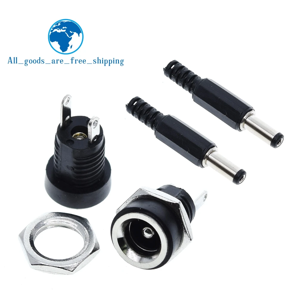 TZT 10PCS 5Pair DC Power Connector pin 2.1x5.5mm Female Plug Jack + Male Plug Jack Socket Adapter DC-022B