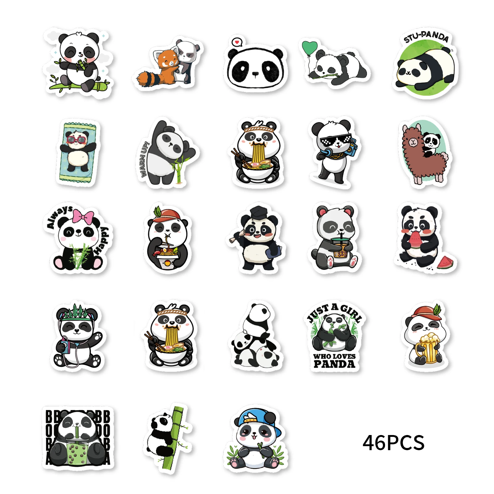 46pcs Cute Red Panda Cartoon Graffiti Stickers Decorated Notebook Water Cup Guitar Suitcase DIY Classic Toy Scrapbook Decals