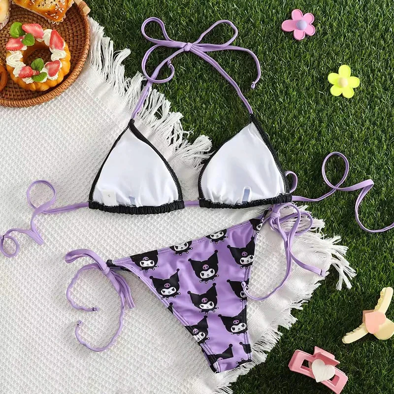 Sanrio Swimsuit Kuromi Bikini Set New Swimsuit 2024 Women Summer Sexy Bikinis Y2K Kawaii Beach Strappy Pantie Cute Swimwear