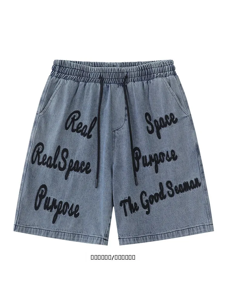 

Джинсовые шорты Street Sle с вышитыми буквами, свободного кроя, с широкими штанинами, для подростков, в молодежном повседневном летнем стиле