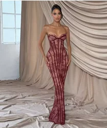 Elegant Chic Gauze Fishbone Party Gown Off-shoulder Strapless Maxi Dress Women Lace Shaping Waist Vestidos 2026 Evening Dresses