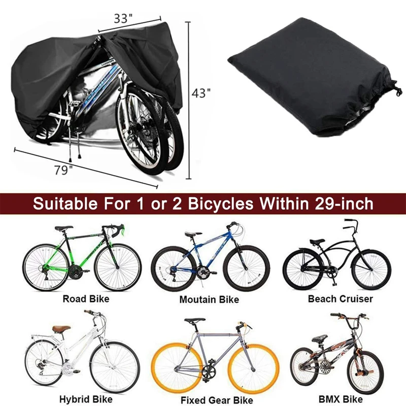 Bike Cover for 2 Bikes with Lock Hole 210D Oxford Outdoor Waterproof Bicycle Covers Rain Sun UV Dust Wind Proof Bikes Storage