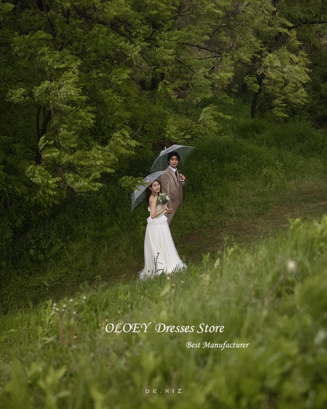 OLOEY Proste Suknie Ślubne w Kształcie Litery A z Tiulu w Kolorze Kości Słoniowej na Sesję Zdjęciową Koreańskie Ramiączka Plisowane Suknie Ślubne Gorsetowe Plecy Szyte na Miarę 웨딩드레스