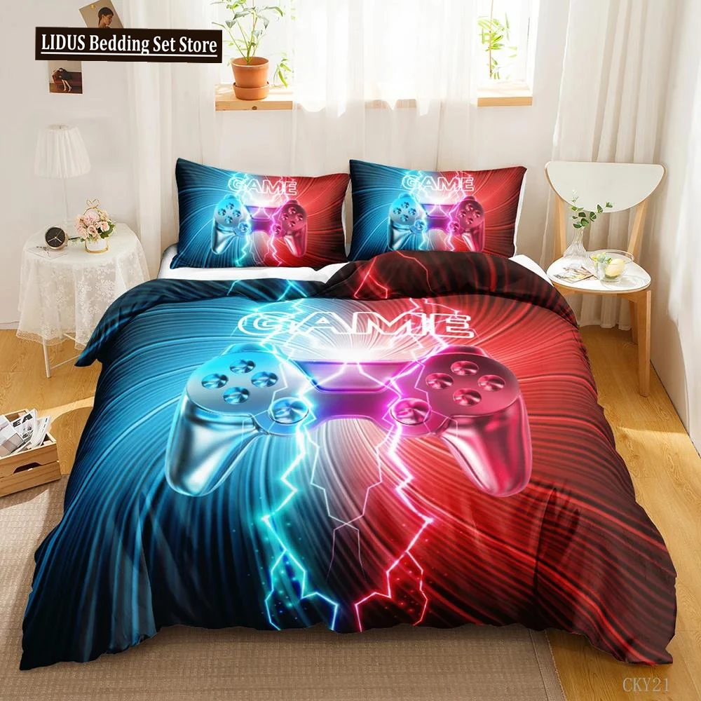 Games Duvet Cover Set Gradient Gaming Comforter Cover For Kids Teen Gamepad Bedding Set Neon Games Polyester Qulit Cover