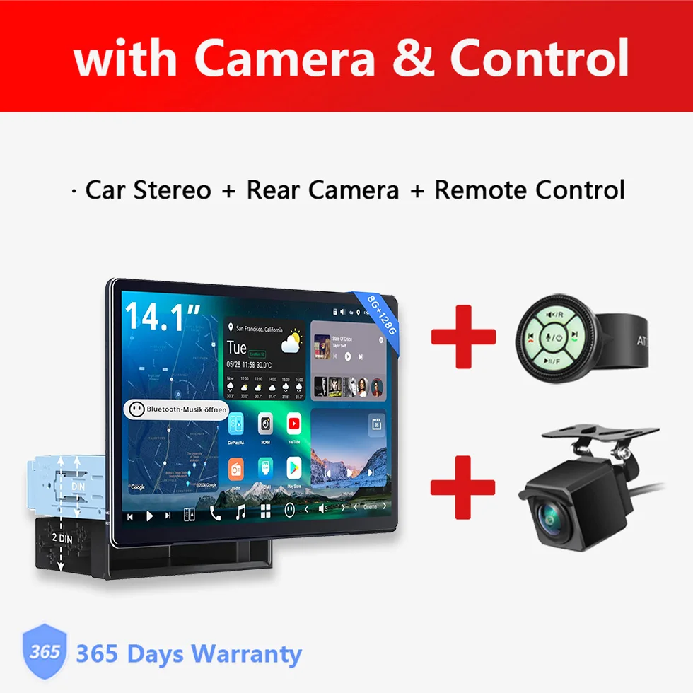 14,1 inch Groot Intrekbaar Scherm Android Radio 1/2 Din Flexview Display Autostereo LiveView Camera Parkeerhulp GPS Navigatie Bluetooth Head Units X10 Atotozone