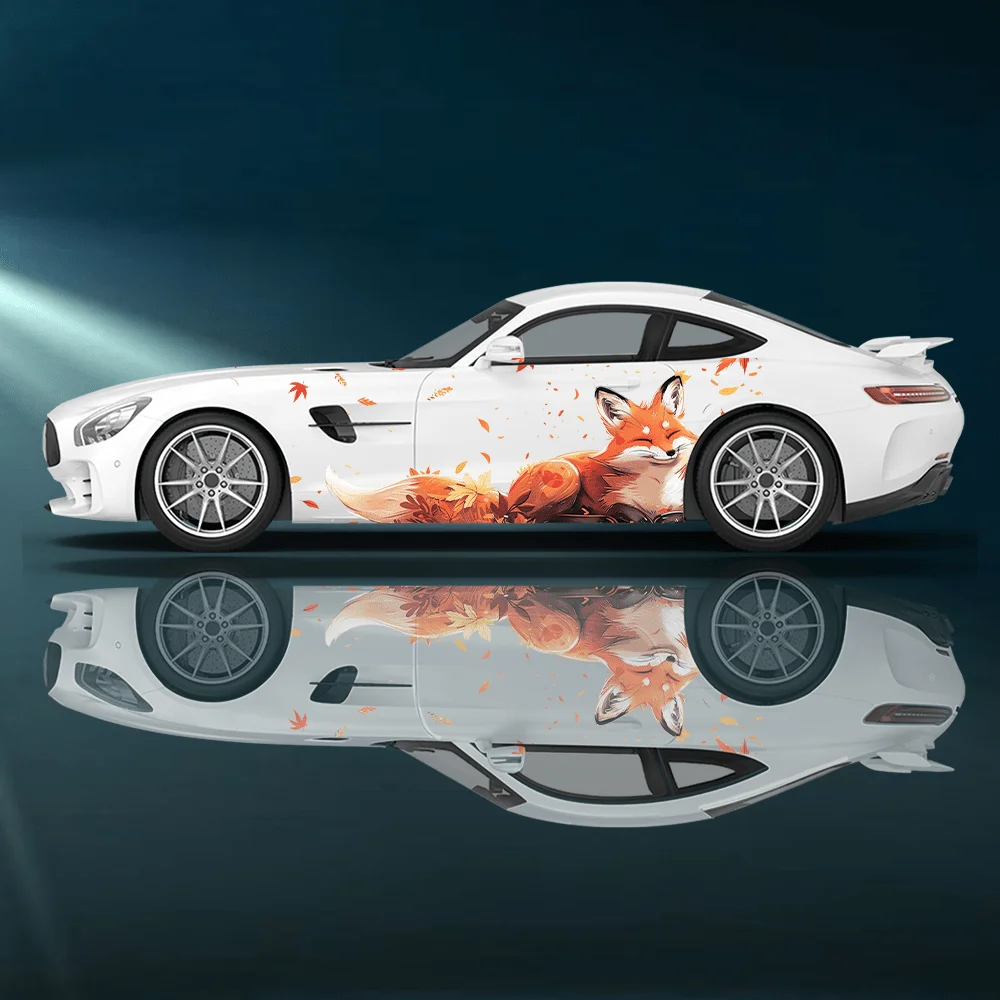 

Yellow Fox Maple Leaf Lace Car Vinyl Wraps Decal Self-adhesive PVC Sticker Suitable for Trucks SUV Decoration Auto Accessories