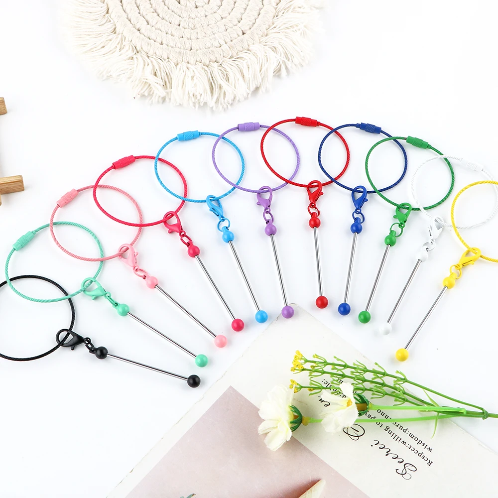 5pcs 15CM Colours Stainless Steel Wire Rope Keychain Chain Connector With Beadable Keychain Bars For Jewelry Making Accessories